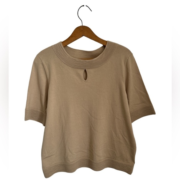 Pendleton Silk Cotton Blend Knit Keyhole Top Tan size L - Picture 1 of 8